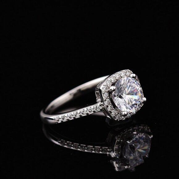 925 Sterling Silver Ring Moissanite Engagement Sparkling Silver Promise Ring - Picture 5 of 8